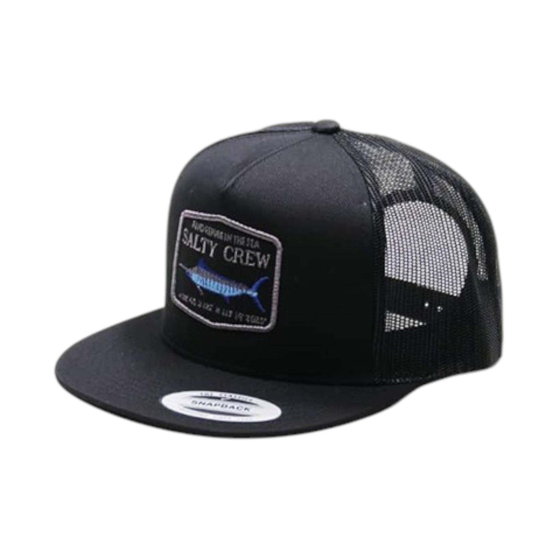 Black mesh cap with Salty Crew logo on a white background