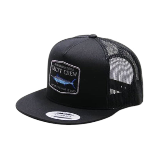 Black mesh cap with Salty Crew logo on a white background