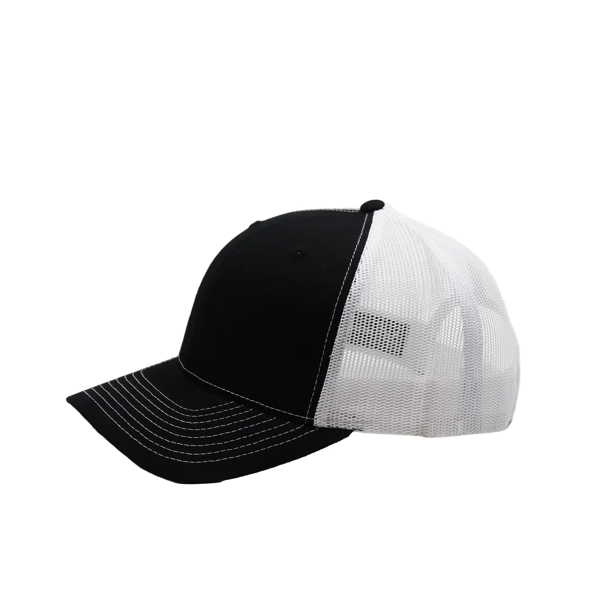 Black and white trucker cap on a white background