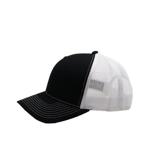 Black and white trucker cap on a white background