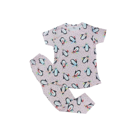 Children's pajama set with penguin pattern on a white background
