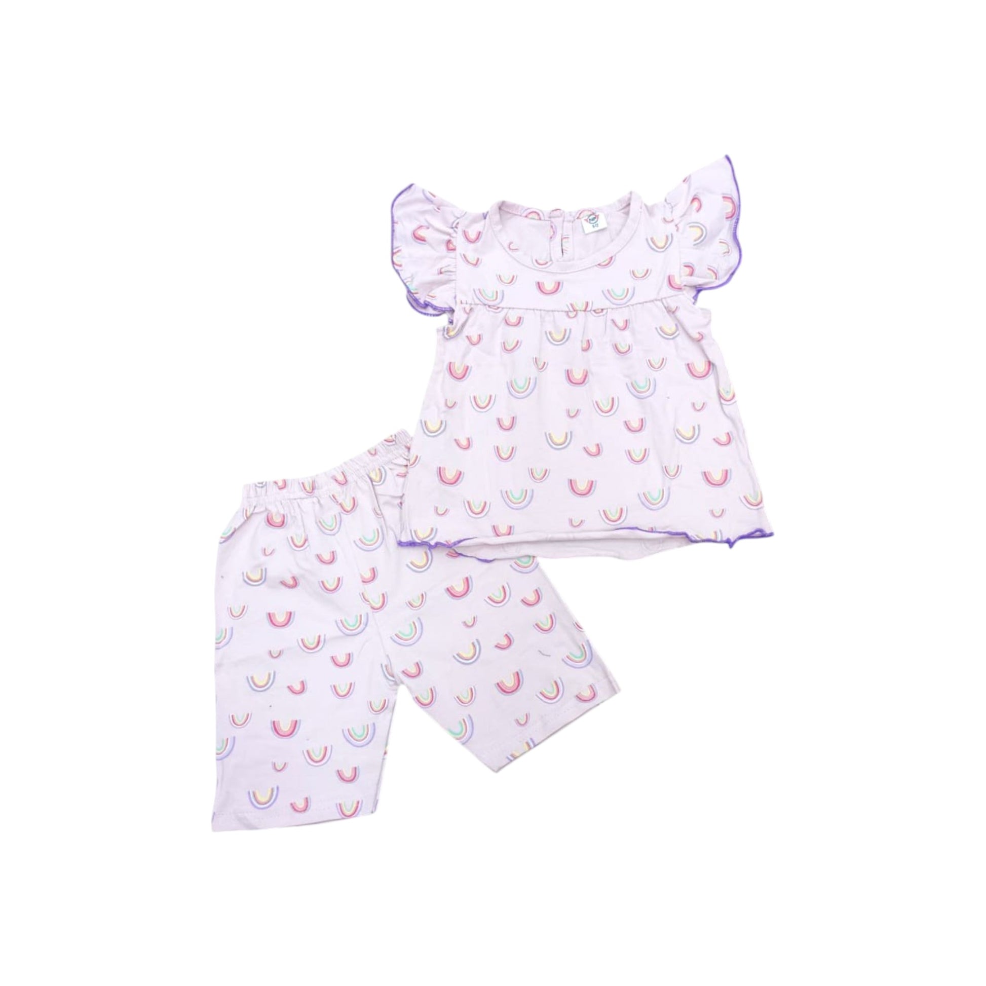 Children's outfit with top and shorts featuring a pattern on a white background