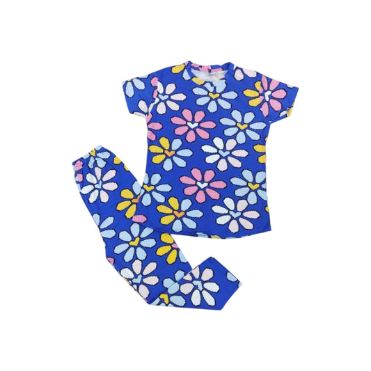 Floral pajama set with a blue background