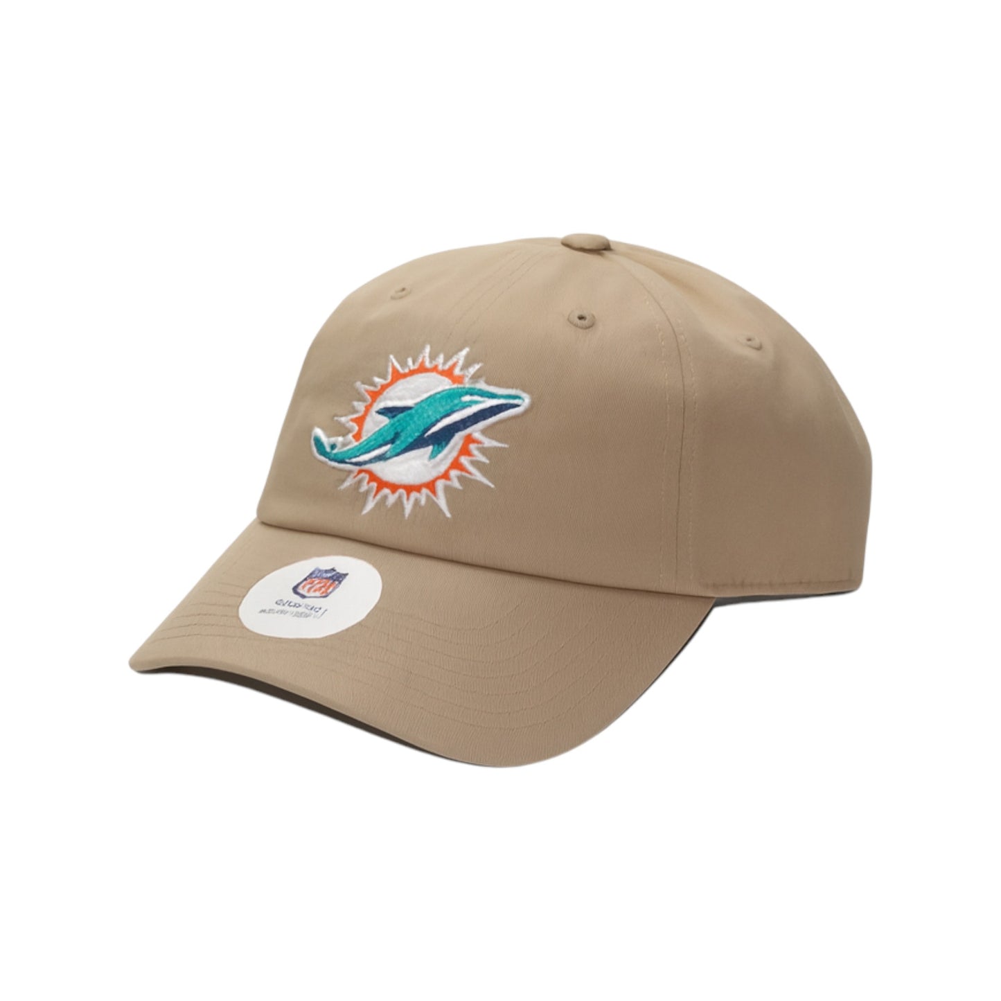 Beige cap with Miami Dolphins logo on a white background