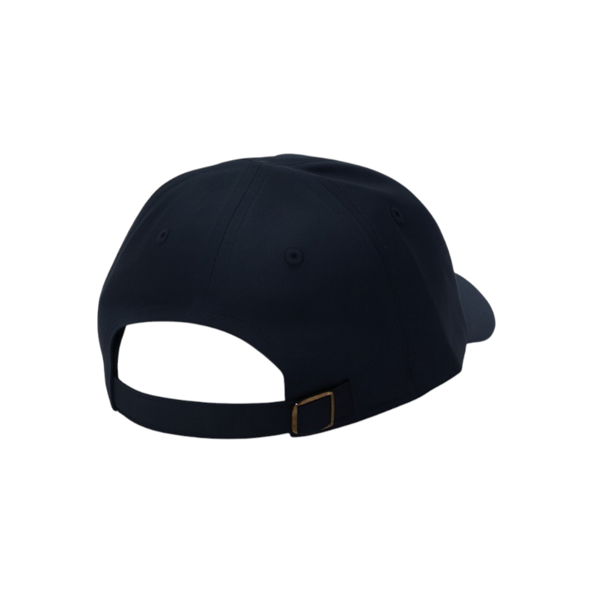 Black cap with a strap on a white background