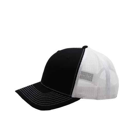 Black and white trucker cap on a white background