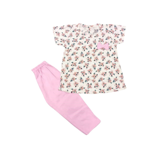 Set Pijama Perempuan menampilkan kemeja-T bercetak keseluruhan dan seluar panjang padanan fabrik lembut dan bernafas