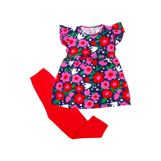 Babyhug Floral Print Frock with Bloomer – Frill Detailing & Bow Appliqué, Multicolor floral print