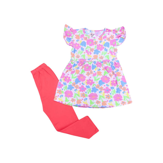 Set Pakaian &amp; Legging Bayi Perempuan Lengan Pendek | Pakaian Kapas yang selesa dipakai setiap hari