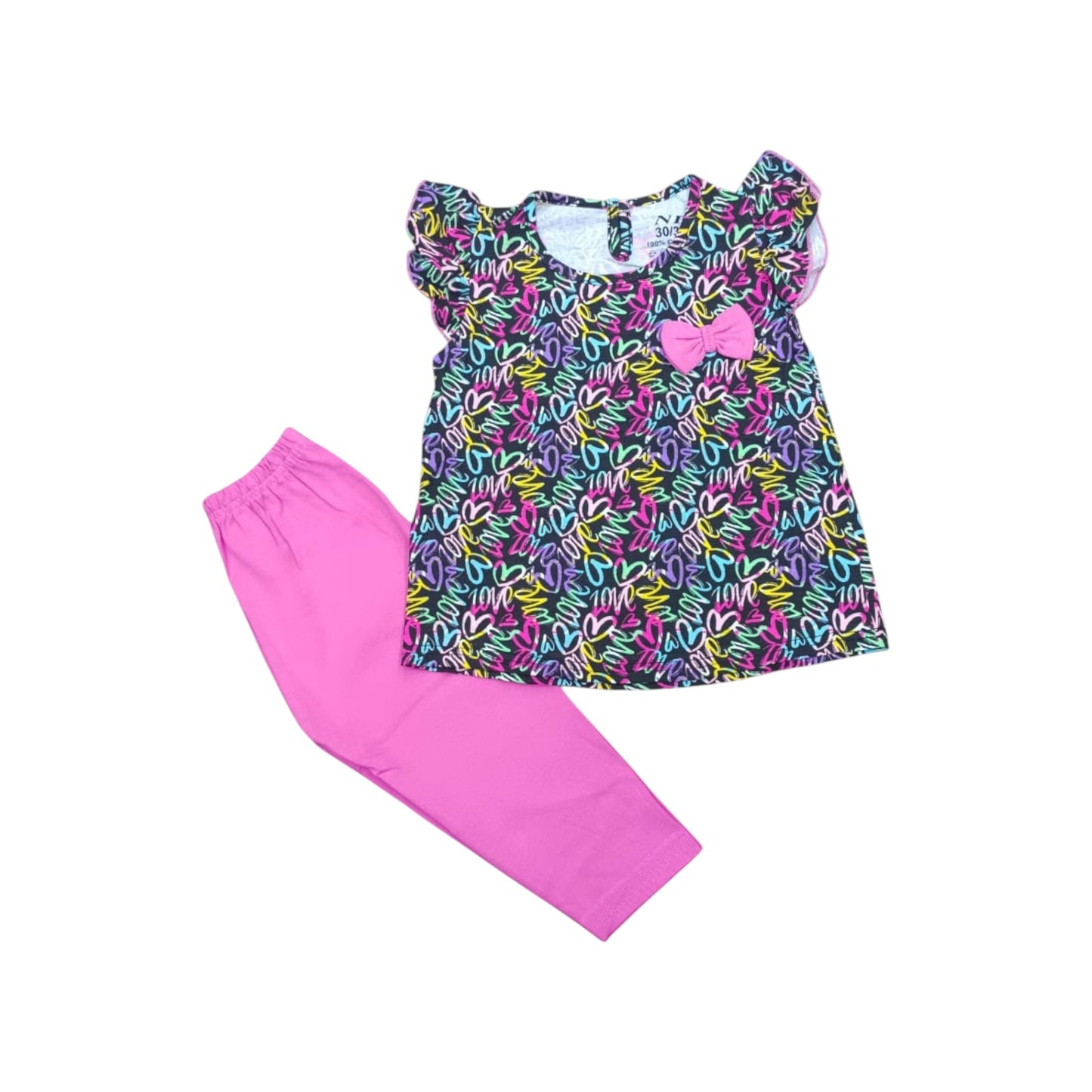 Kids Casual Outfit Set Cotton Girls Grey & Pink Floral Printed Top with Pant |
