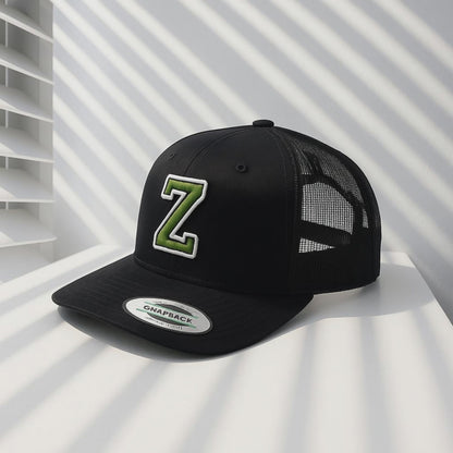 Black Baseball Cap with White 'Z' Logo - Embroidered Letter Hat