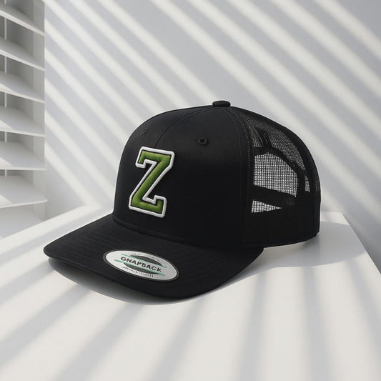 Black Baseball Cap with White 'Z' Logo - Embroidered Letter Hat