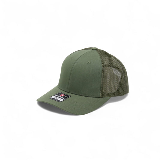Green baseball cap with mesh back on a white background