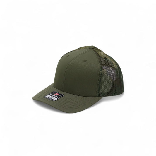 Green baseball cap with mesh back on a white background