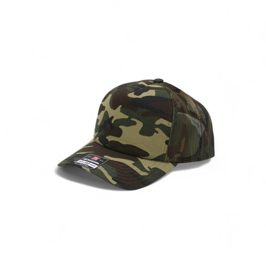 Camouflage baseball cap with mesh back on a white background