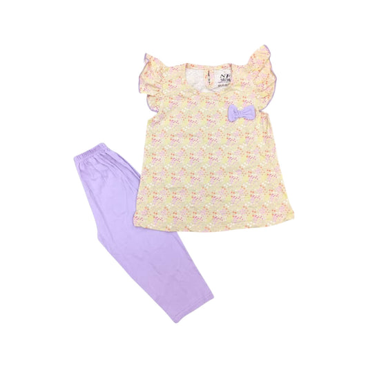 Pakaian Paskah Bayi Perempuan – Baju Cetak Arnab Lengan Pendek dengan Seluar fabrik yang lembut dan bernafas